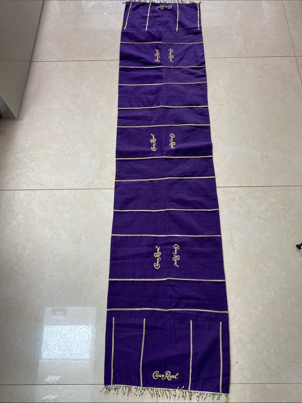 Crown Royal Whiskey Purple Repurposed Bags Table Runner Scarf
 62”  X 13.5”.